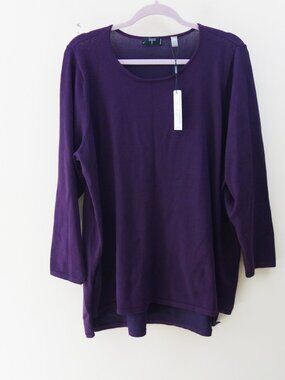 Tahari Womens Eggplant Purple Sweater (2X) Soft Stretch High Low NWT